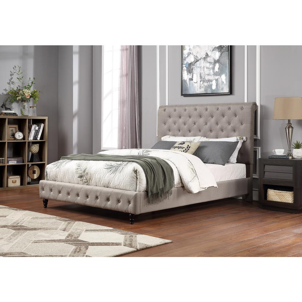 Image of Best Master Furniture Ashley Tufted Transitional Linen Fabric King Bed In Gray