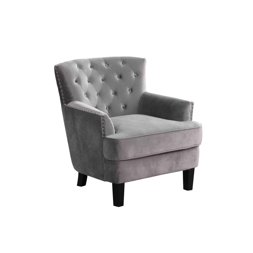 Image of Best Master Furniture Conall 19" Velvet Arm Chair With Nailhead Trim In Gray