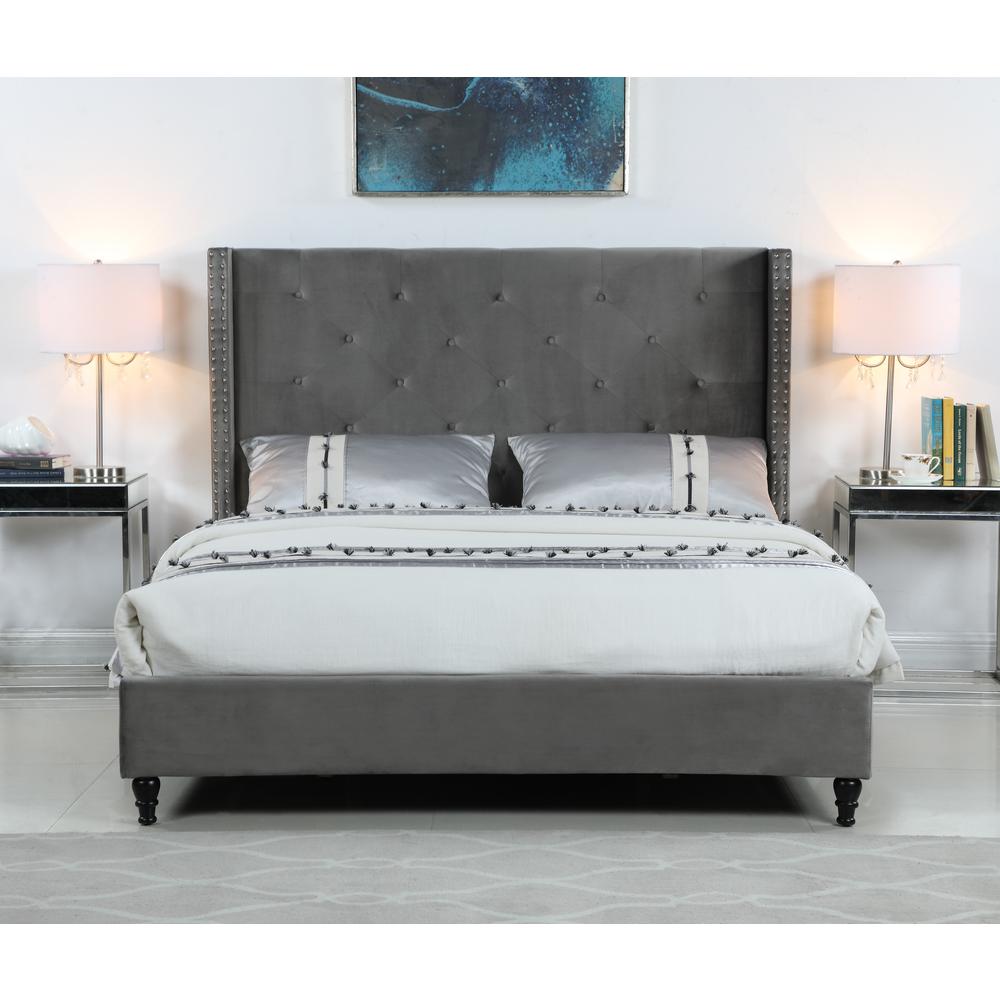 Best Master Furniture Valentina Velvet Wingback Platform Queen Bed In Gray