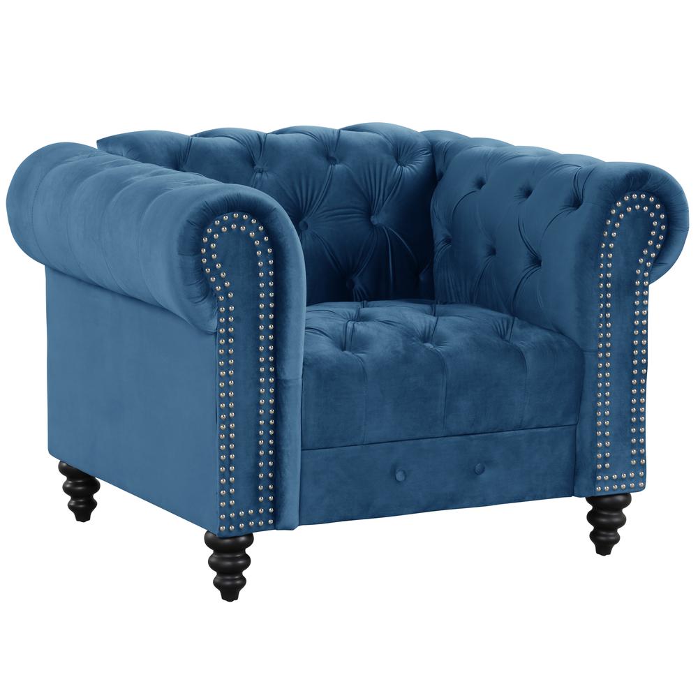 Image of Flotilla Round Arm Velvet Chesterfield Arm Chair In Blue