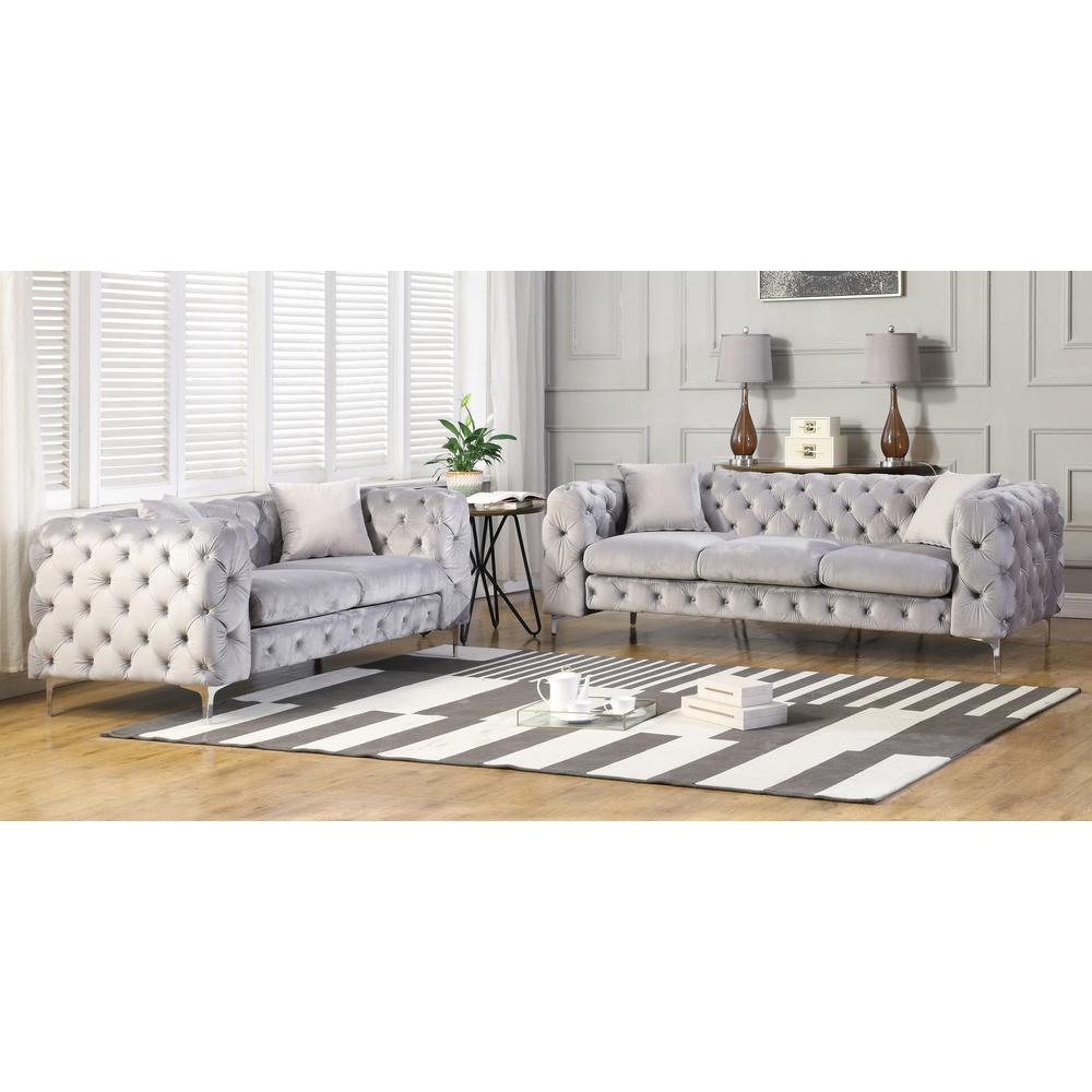 Best Master Furniture Nigel 84" Transitional Velvet Fabric Sofa In Gray