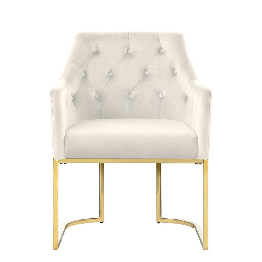 Image of Lana Beige Tufted Velvet Arm Chair In Gold