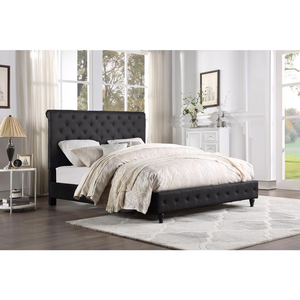 Image of Best Master Furniture Ashley Tufted Transitional Linen Fabric King Bed In Black