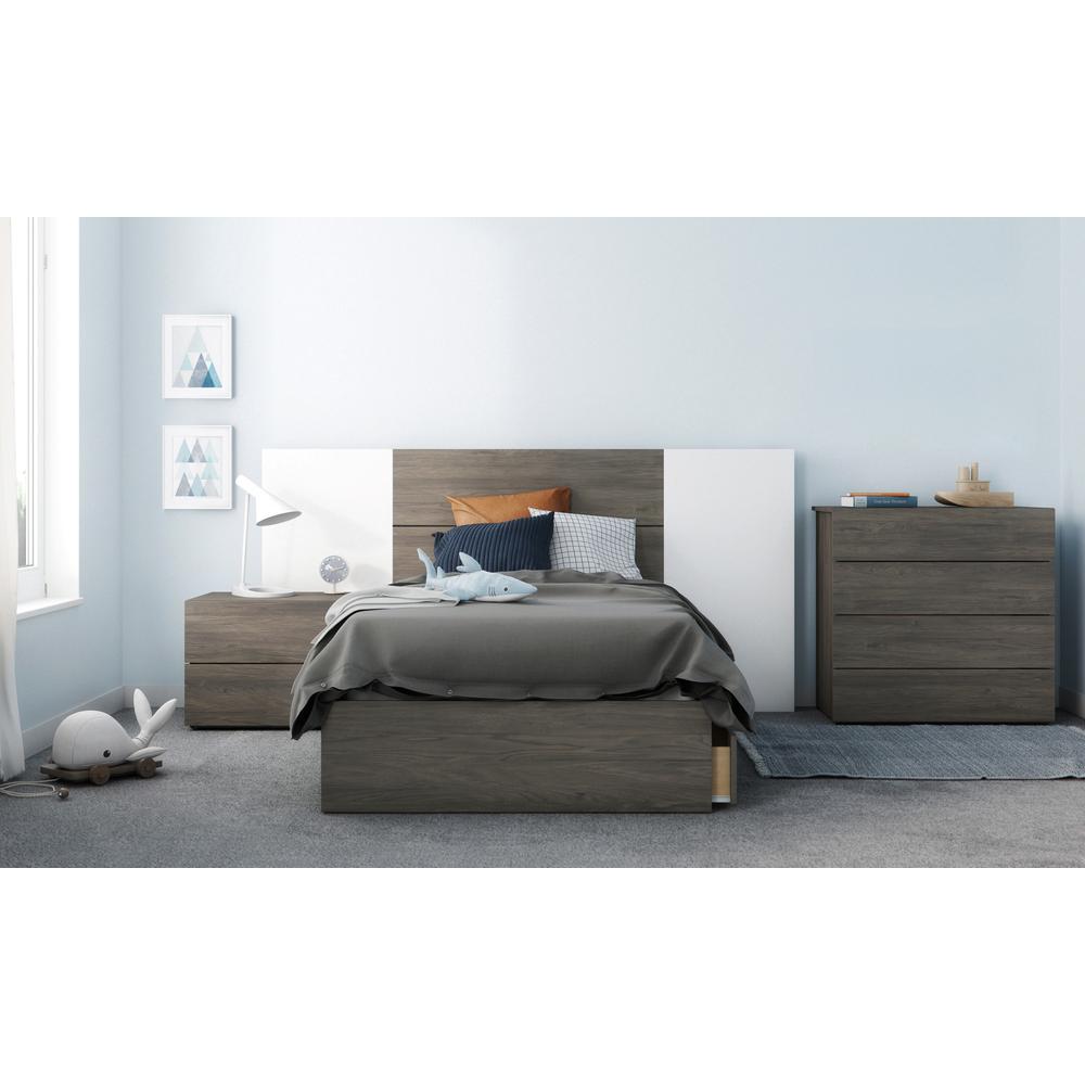 Twin Size Storage Platform Bed, 3-Drawer, Bark Grey