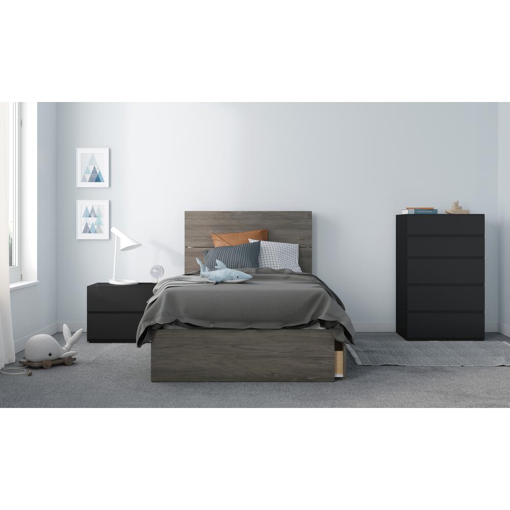 Twin Size Storage Platform Bed, 3-Drawer, Bark Grey