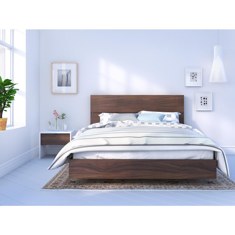 Identi-T 3 Piece Queen Size Bedroom Set, White And Walnut