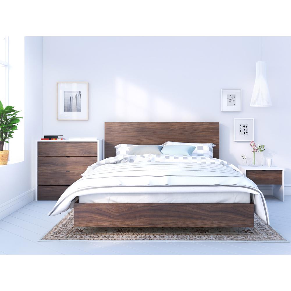 Identi-T 4 Piece Queen Size Bedroom Set, White And Walnut