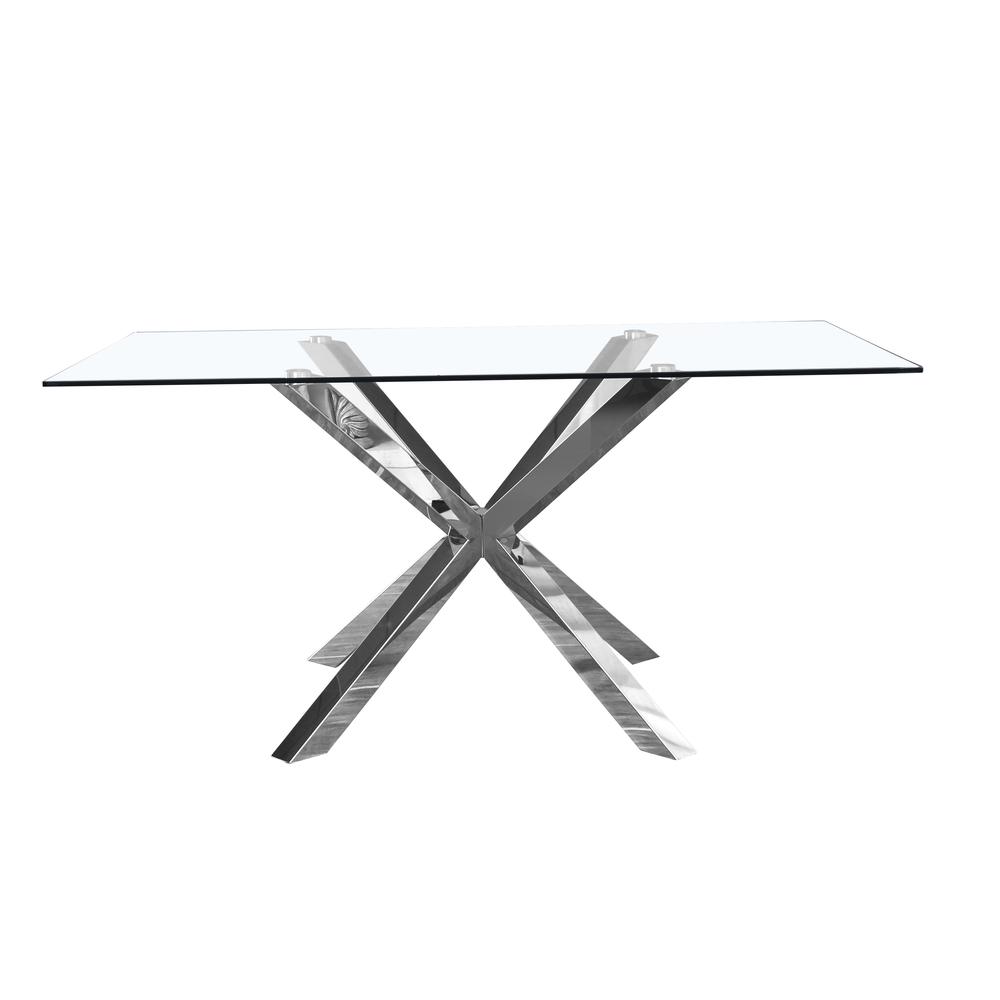 Classic Glass Top Dining Table With Silver Stainless Steel Base