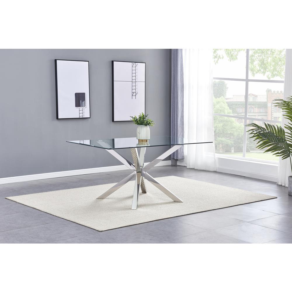 Image of Classic Glass Top Dining Table With Silver Stainless Steel Base
