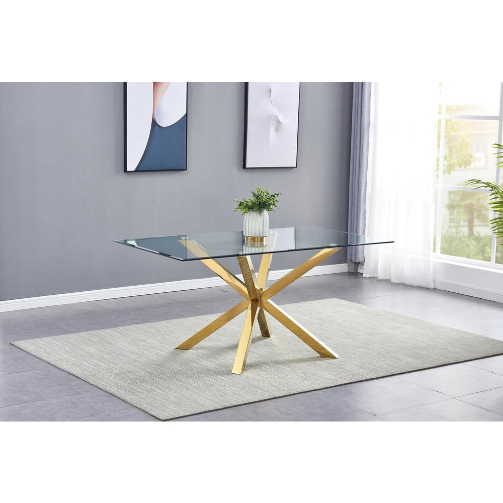 Image of Classic Glass Top Dining Table With Gold Stainless Steel Base