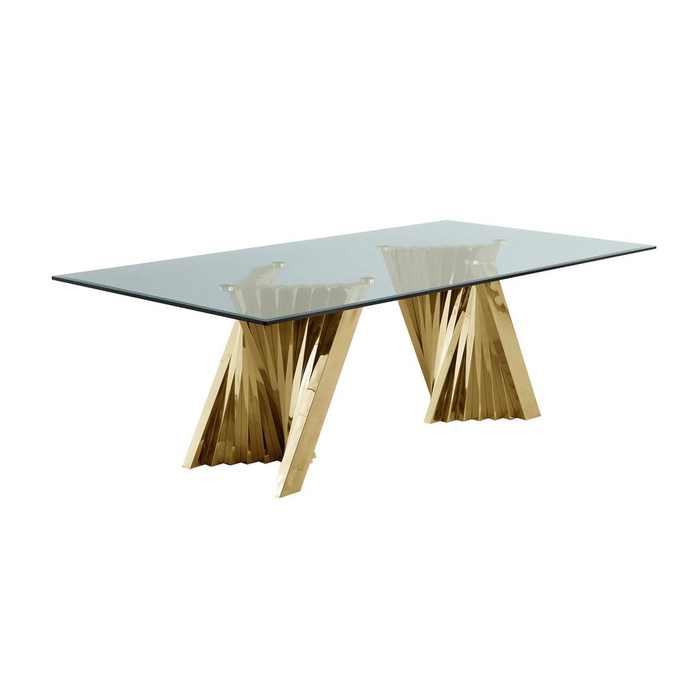 Image of Classic 94" Gold Glass Dining Table With Spiral Base