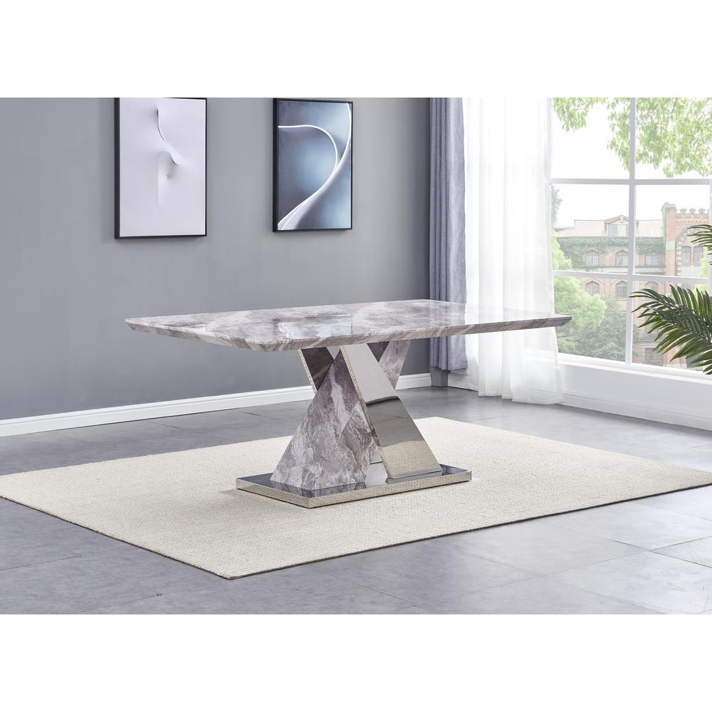Faux Marble Dining Table With Stainless Steel X-Base