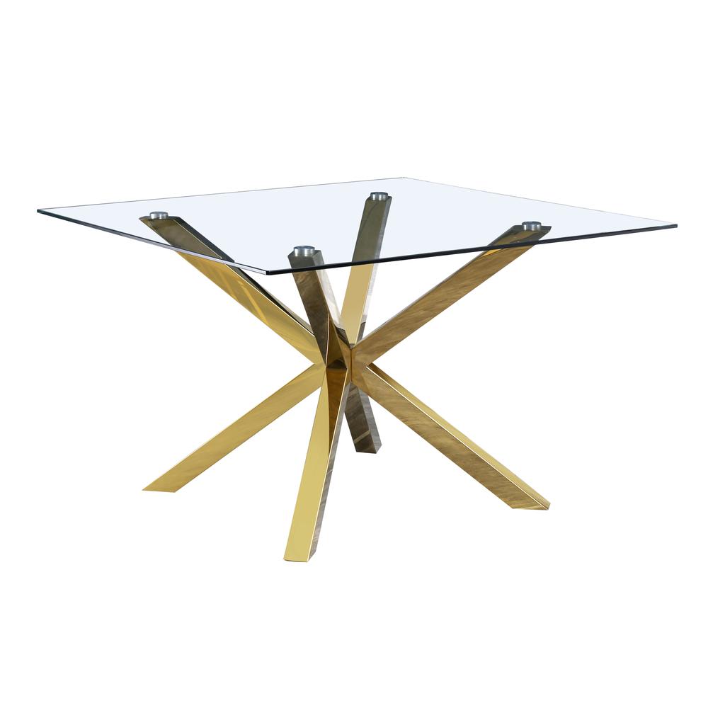 Image of Classic Glass Top Dining Table With Gold Stainless Steel Base. Gold