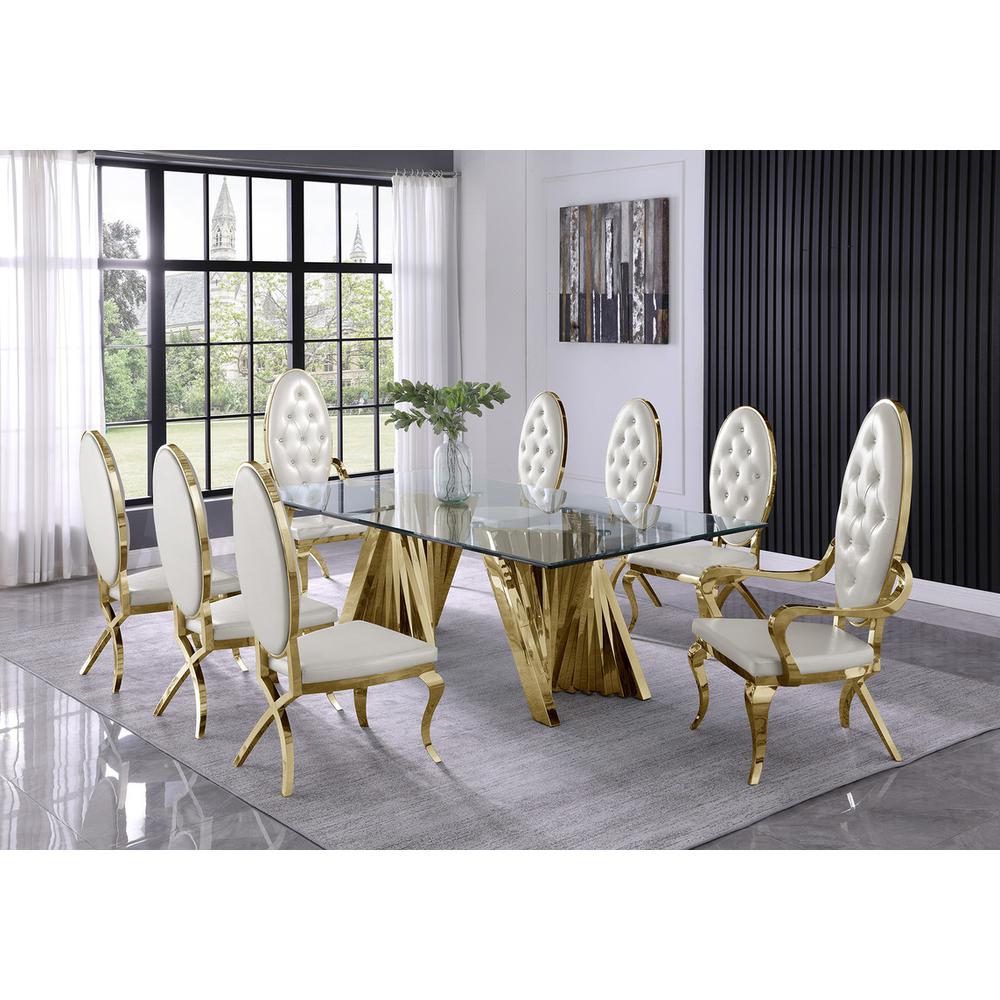 Classic 94" Gold Glass Dining Table With Spiral Base