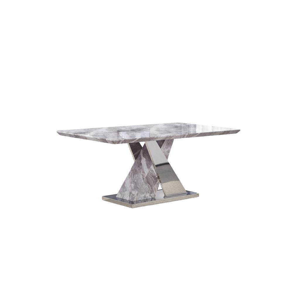 Image of 78"L Dark Grey Marble Dining Table Stainless Steel Gold Base
