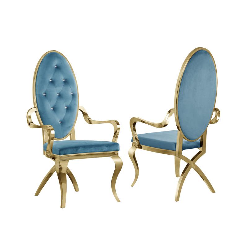 Image of Velvet Arm Chair Set Of 2, Stainless Steel Gold Legs, Teal