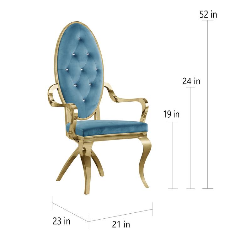 Velvet Arm Chair Set Of 2, Stainless Steel Gold Legs, Teal