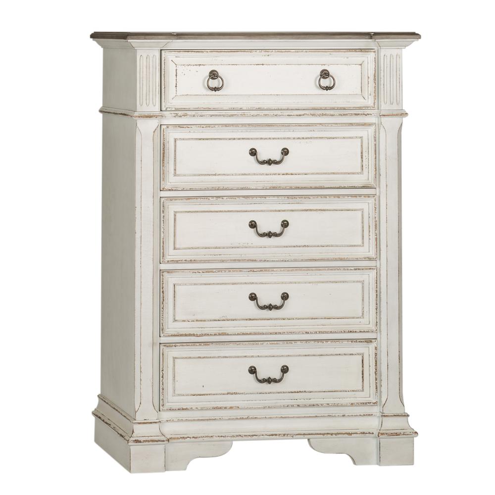Image of 5 Drawer Chest In Antique White Finish