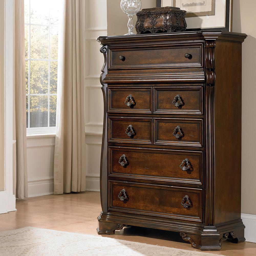 Arbor Place Bedroom 6 Drawer Chest, 42" X 19" X 56", Brownstone Finish