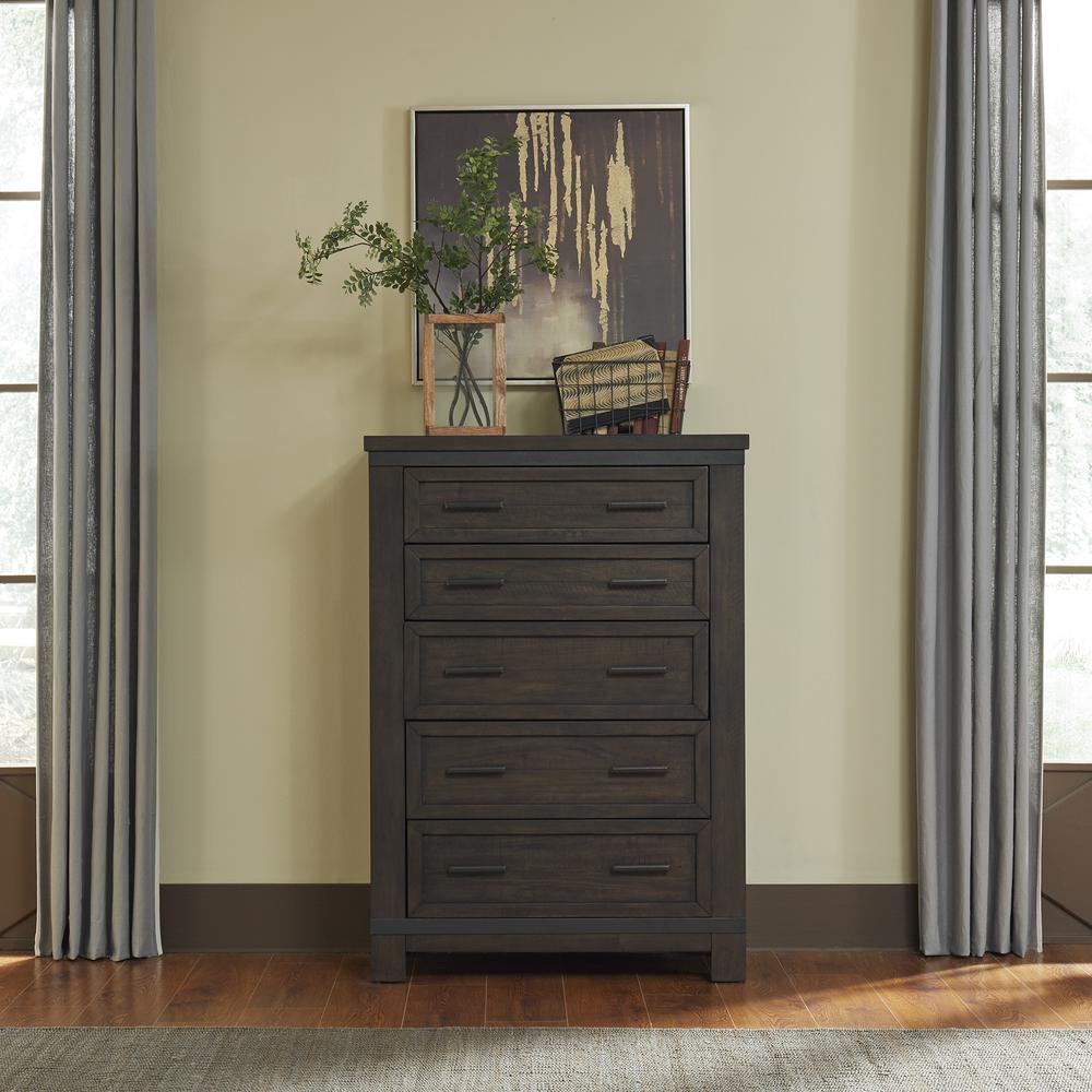 Gray Finish With Saw Cuts Thornwood Hills 5 Drawer Chest, 38 X 18 X 54"