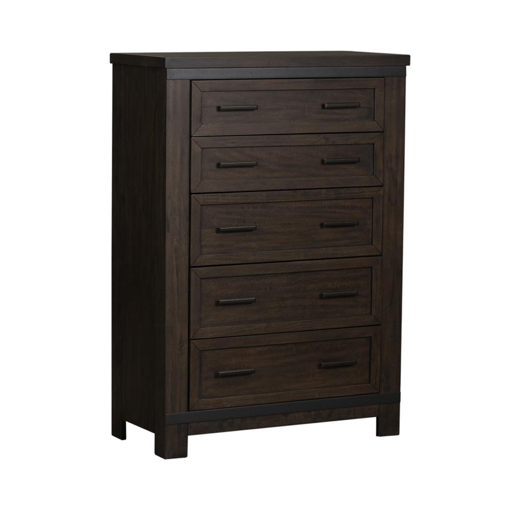 Image of Gray Finish With Saw Cuts Thornwood Hills 5 Drawer Chest, 38 X 18 X 54"