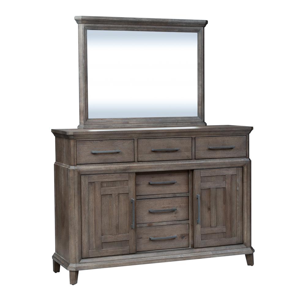 Image of Dresser & Mirror (823-Br-Dm), Wirebrushed Aged Oak With Gray Dusty Wax Finish