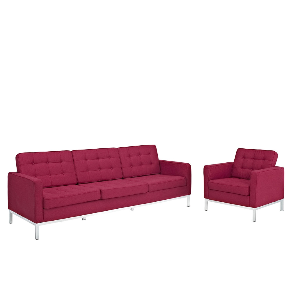 Loft Armchair and Sofa Set of 2 in Red Tweed