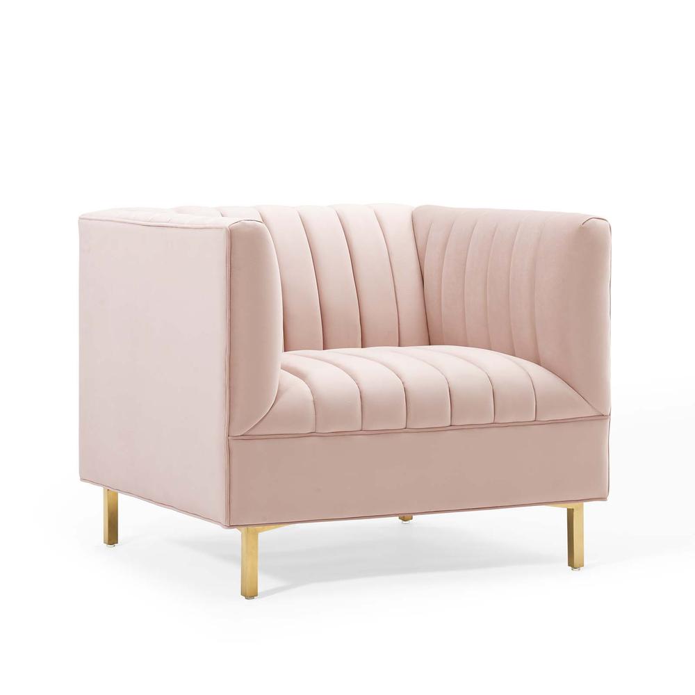 Image of Shift Channel Tufted Performance Velvet Armchair - Pink Eei-4130-Pnk