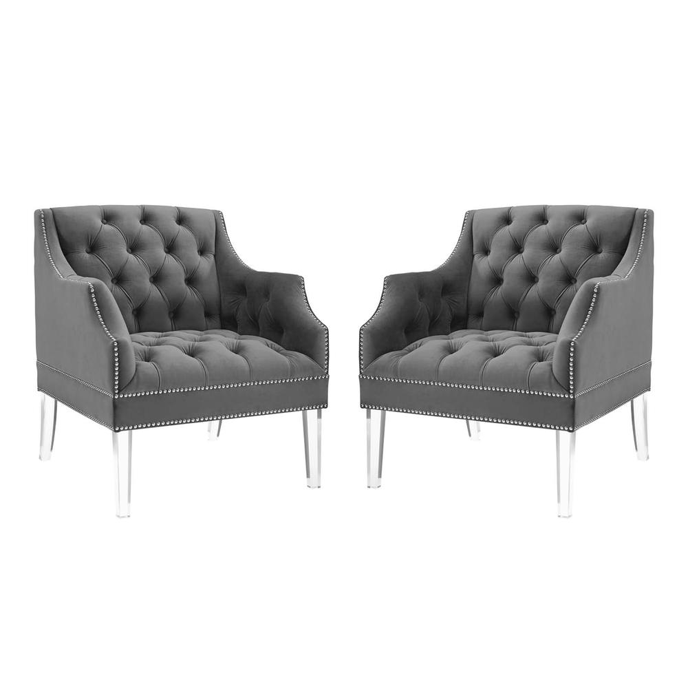 Image of Proverbial Armchair Performance Velvet Set Of 2 - Gray Eei-4421-Gry