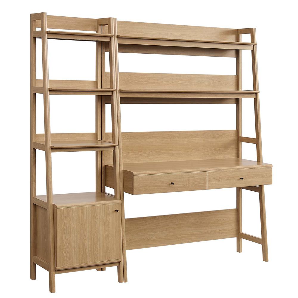 This is the image of Bixby Oak Wood Office Desk and Bookshelf Set - 2 Pieces