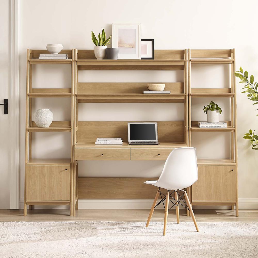 Bixby Oak Wood Office Desk and Bookshelf Set - 3-Piece