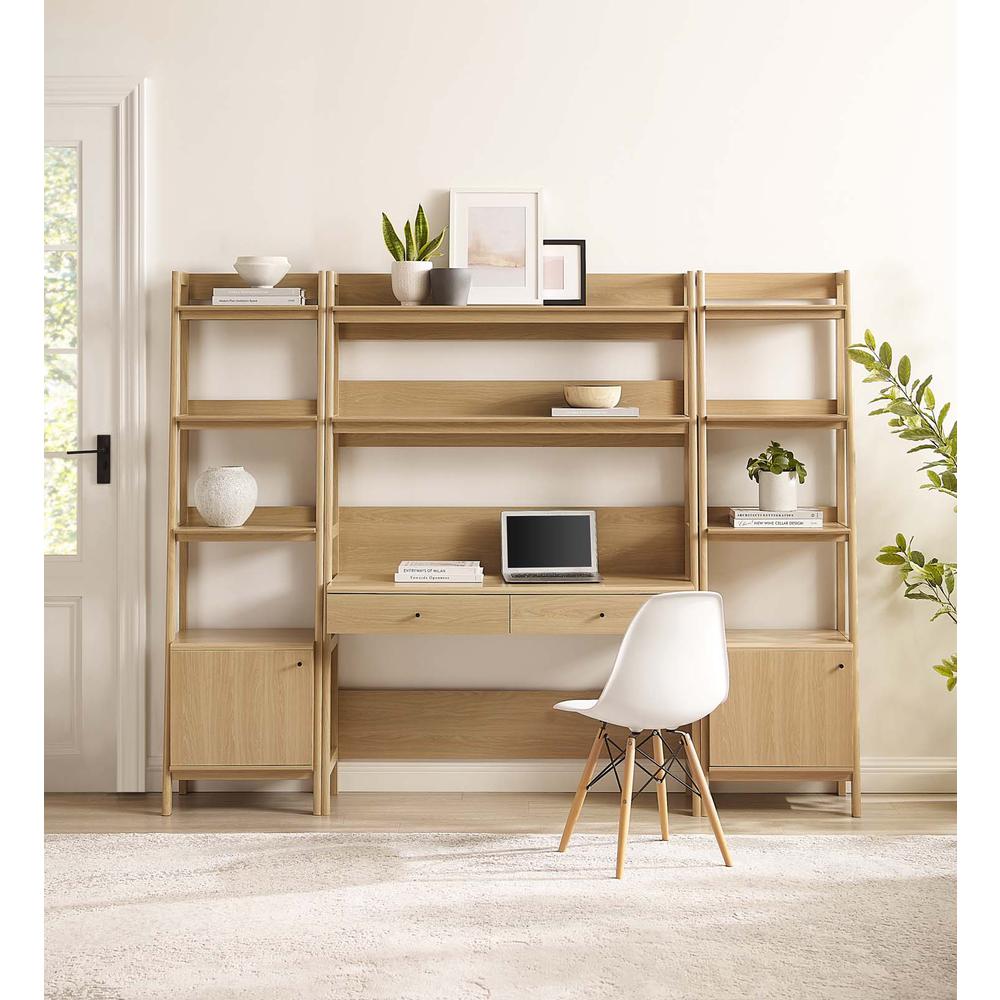 Bixby Oak Wood Office Desk and Bookshelf Set - 3-Piece