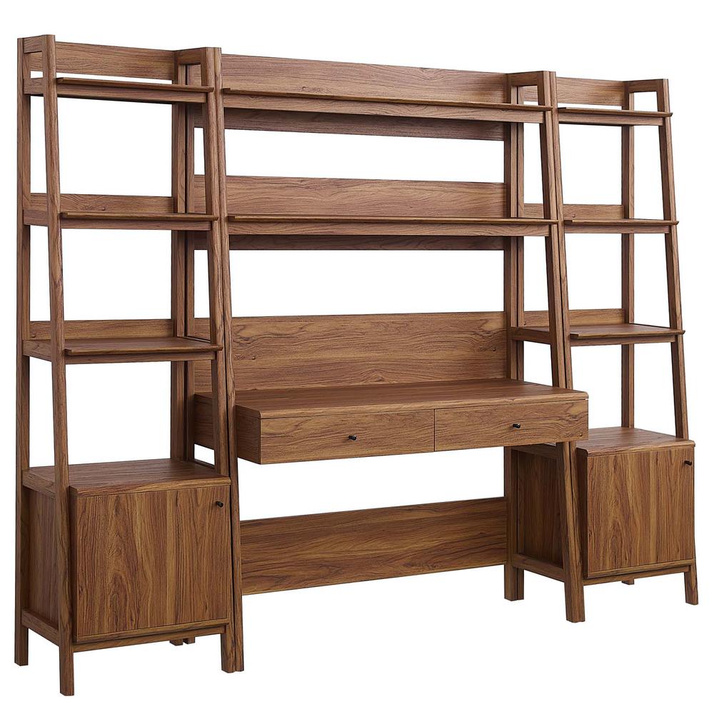 This is the image of Bixby Wood Office Desk and Bookshelf Set - 3-Piece, Walnut