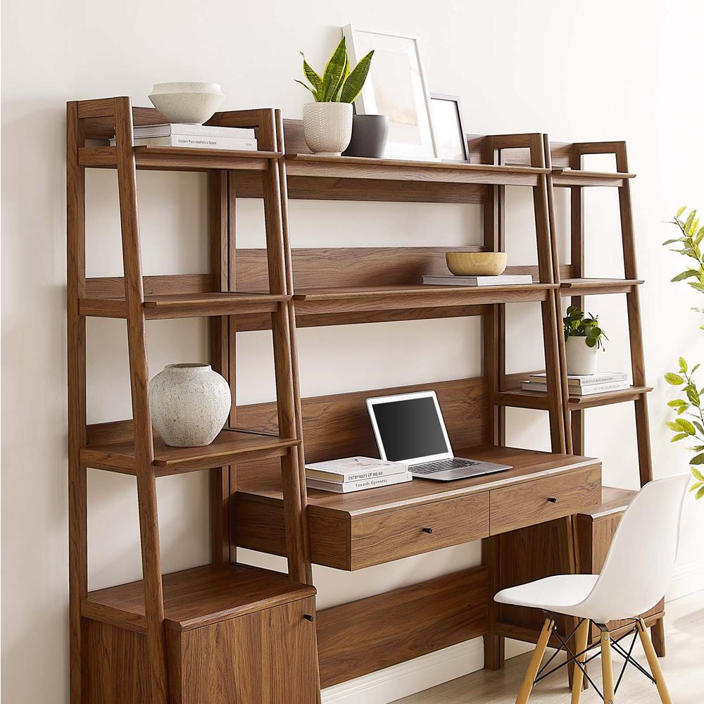 Bixby Wood Office Desk and Bookshelf Set - 3-Piece, Walnut