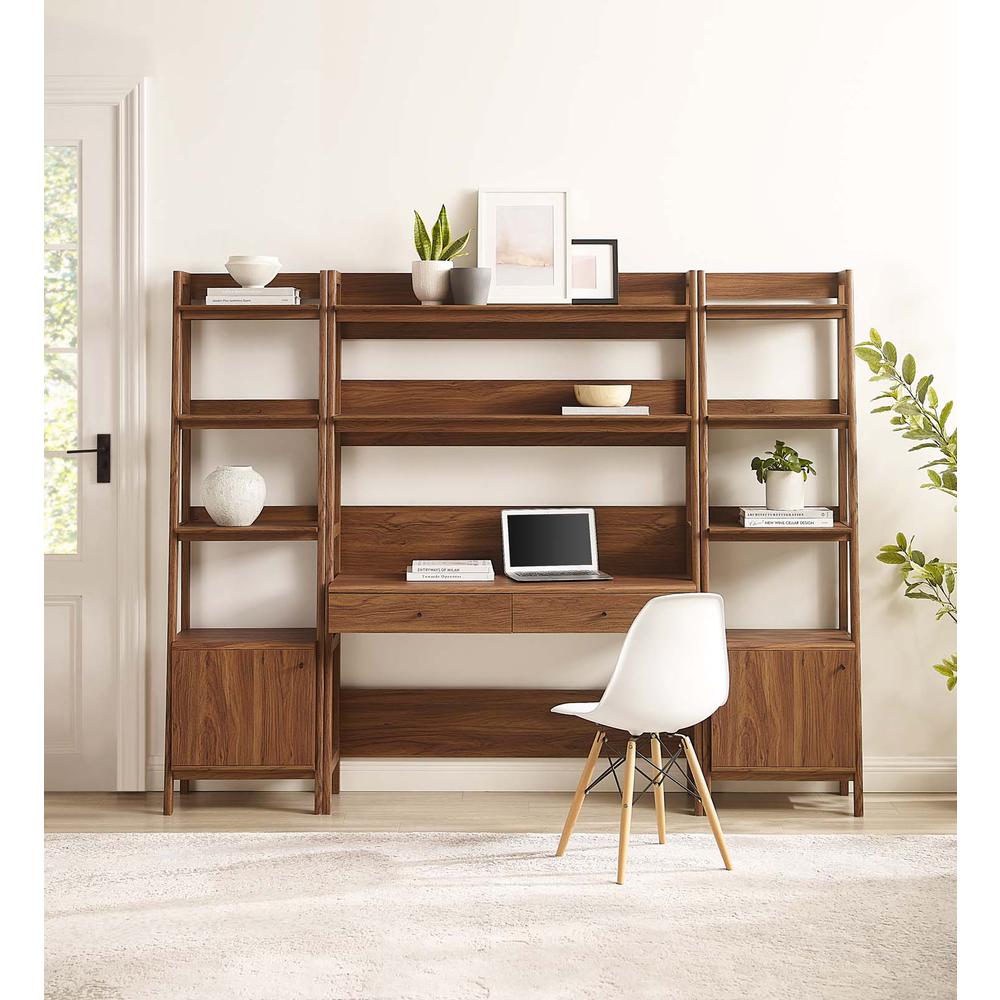 Bixby Wood Office Desk and Bookshelf Set - 3-Piece, Walnut