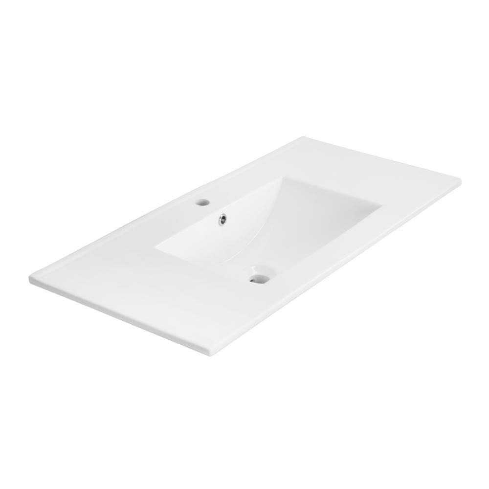 American Imaginations 35.5-In. W 1 Hole Ceramic Top Set In White Color - Overflow Drain Incl., Ai-15526