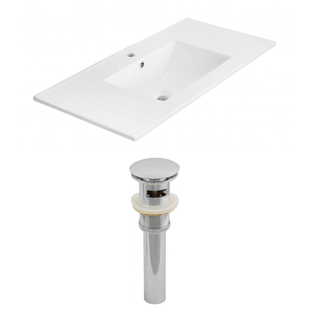 Image of American Imaginations 35.5-In. W 1 Hole Ceramic Top Set In White Color - Overflow Drain Incl., Ai-15526
