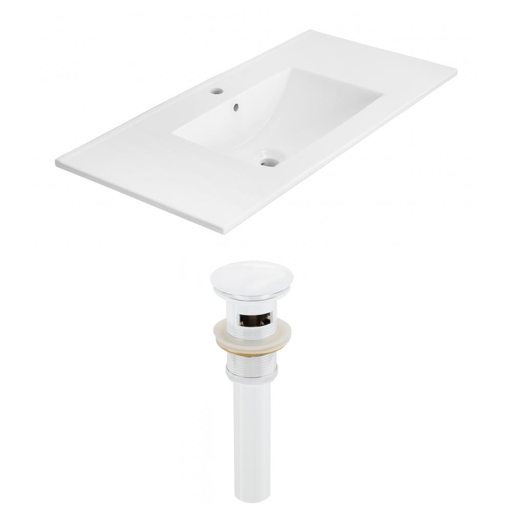 Image of American Imaginations 35.5-In. W 1 Hole Ceramic Top Set In White Color - Overflow Drain Incl., Ai-23675