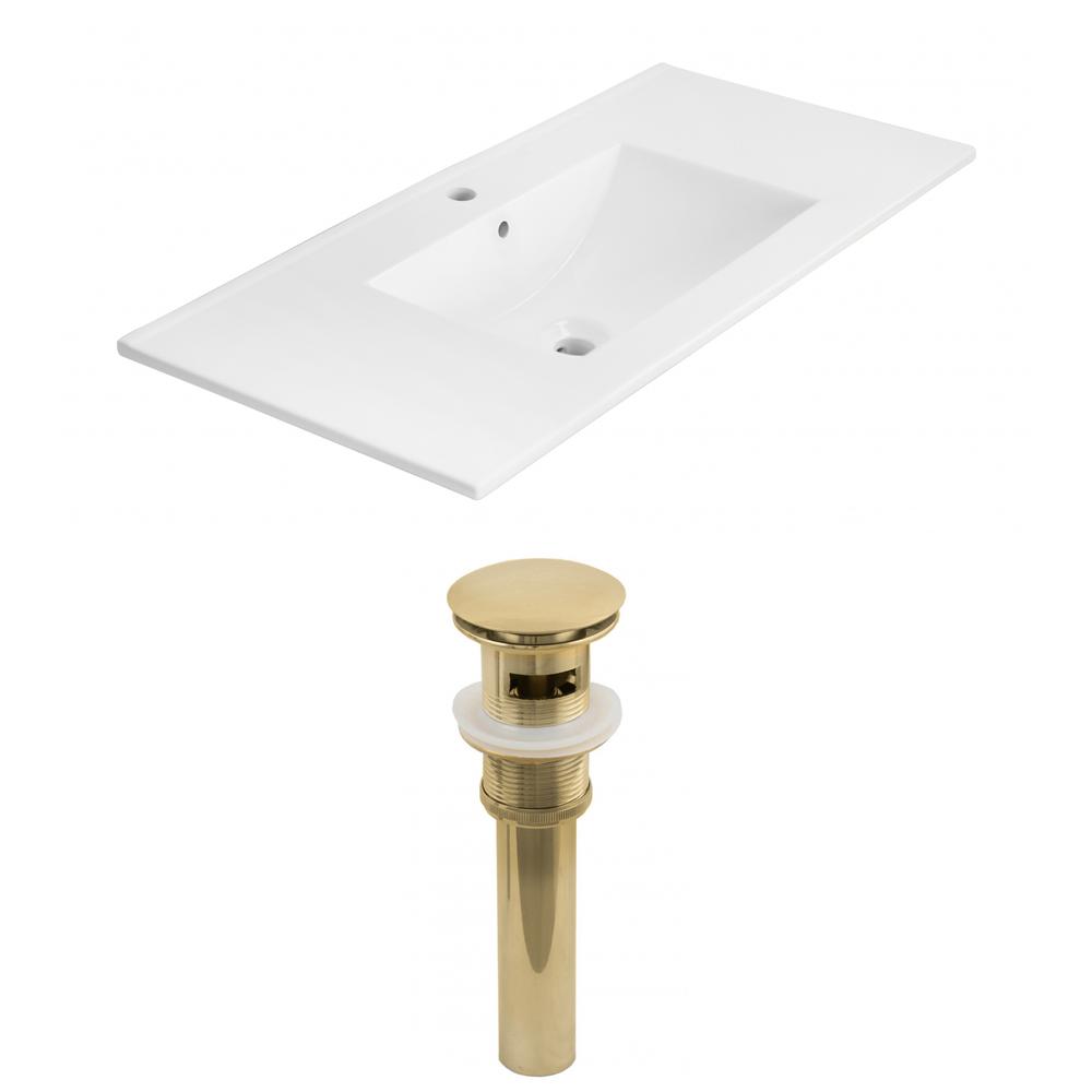 Image of American Imaginations 35.5-In. W 1 Hole Ceramic Top Set In White Color - Overflow Drain Incl., Ai-23679