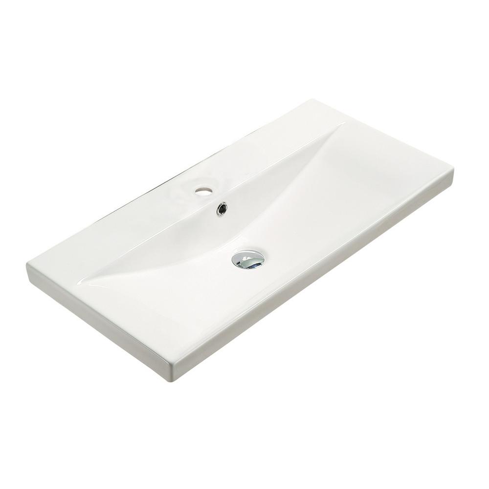 Image of American Imaginations 31.73-In. W 15.51-In. D Ceramic Top In White Color For 1 Hole Faucet, Ai-29241
