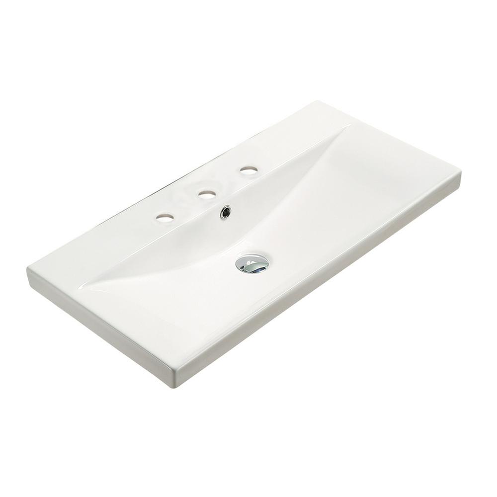 Image of American Imaginations 31.73-In. W 15.51-In. D Ceramic Top In White Color For 3H8-In. Faucet, Ai-29243