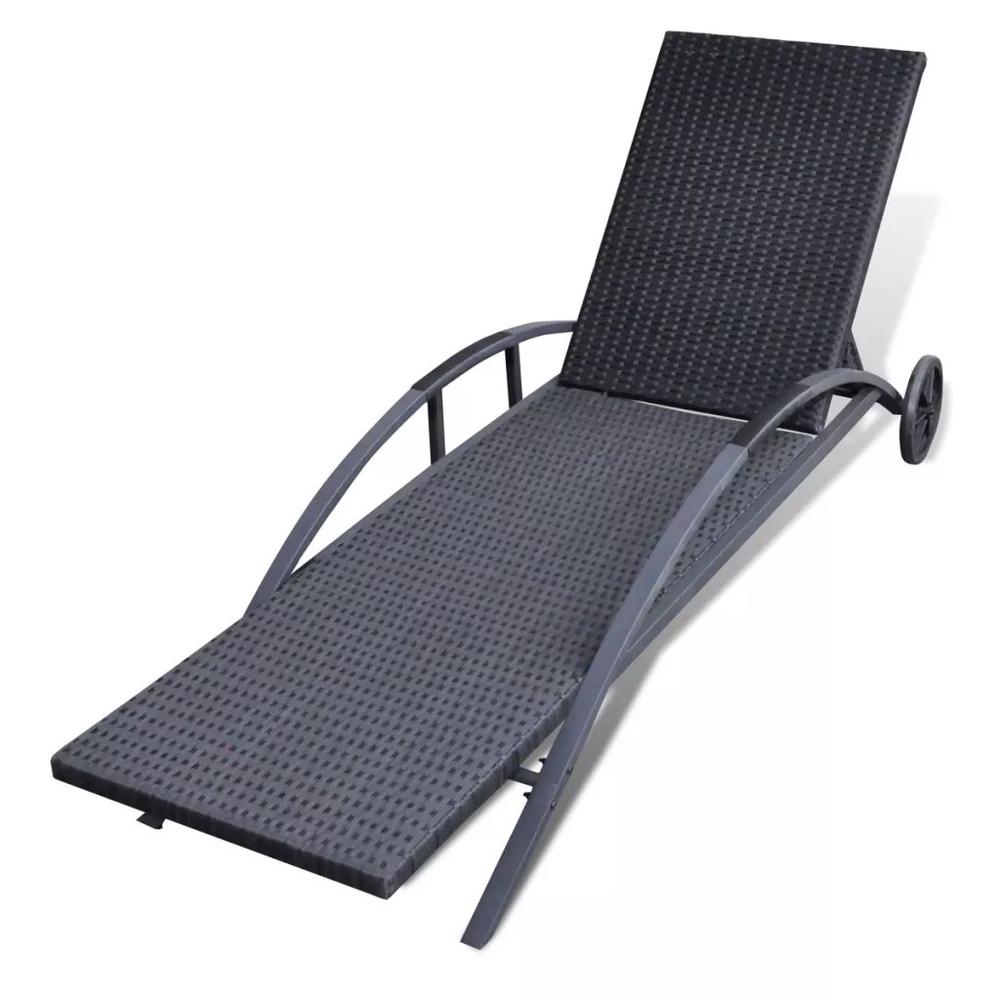 Vidaxl Sun Lounger With Cushion & Wheels Poly Rattan Black, 42489