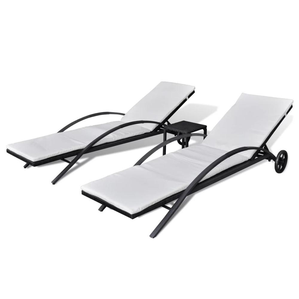 Image of Vidaxl Sun Loungers With Table Poly Rattan Black, 42491