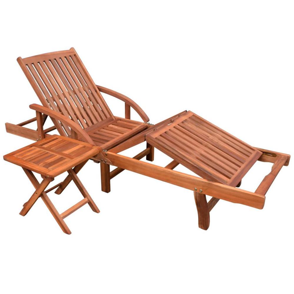 Image of Vidaxl Sun Lounger With Table Solid Acacia Wood, 42594