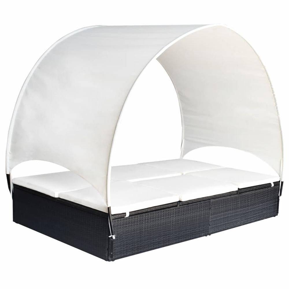 Image of Vidaxl Double Sun Lounger With Canopy Poly Rattan Black, 42665