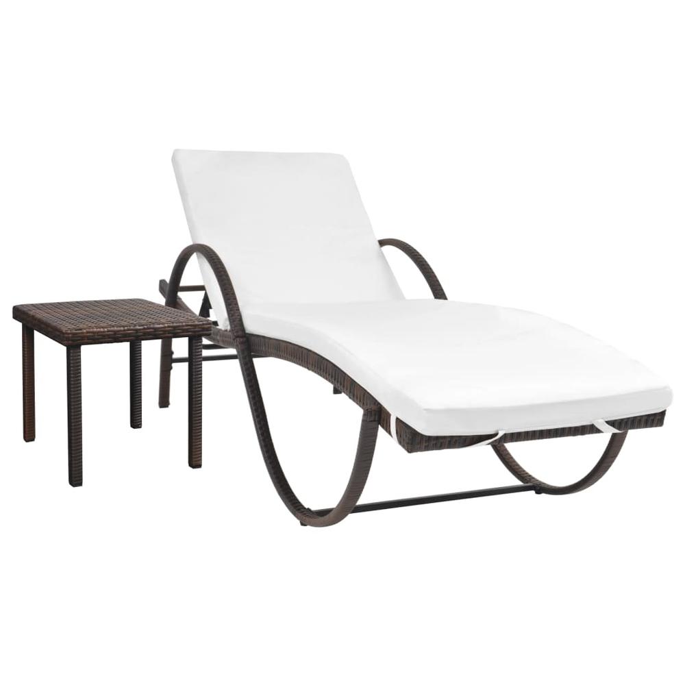 Image of Vidaxl Sun Lounger With Cushion & Table Poly Rattan Brown, 42885