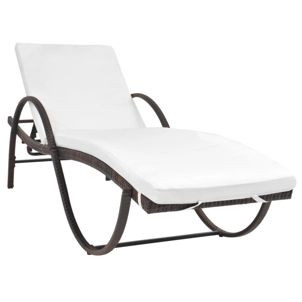 Vidaxl Sun Lounger With Cushion & Table Poly Rattan Brown, 42885