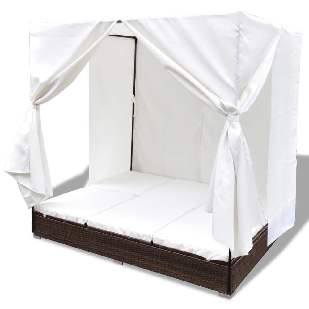 Vidaxl Outdoor Lounge Bed With Curtains Poly Rattan Brown, 42947