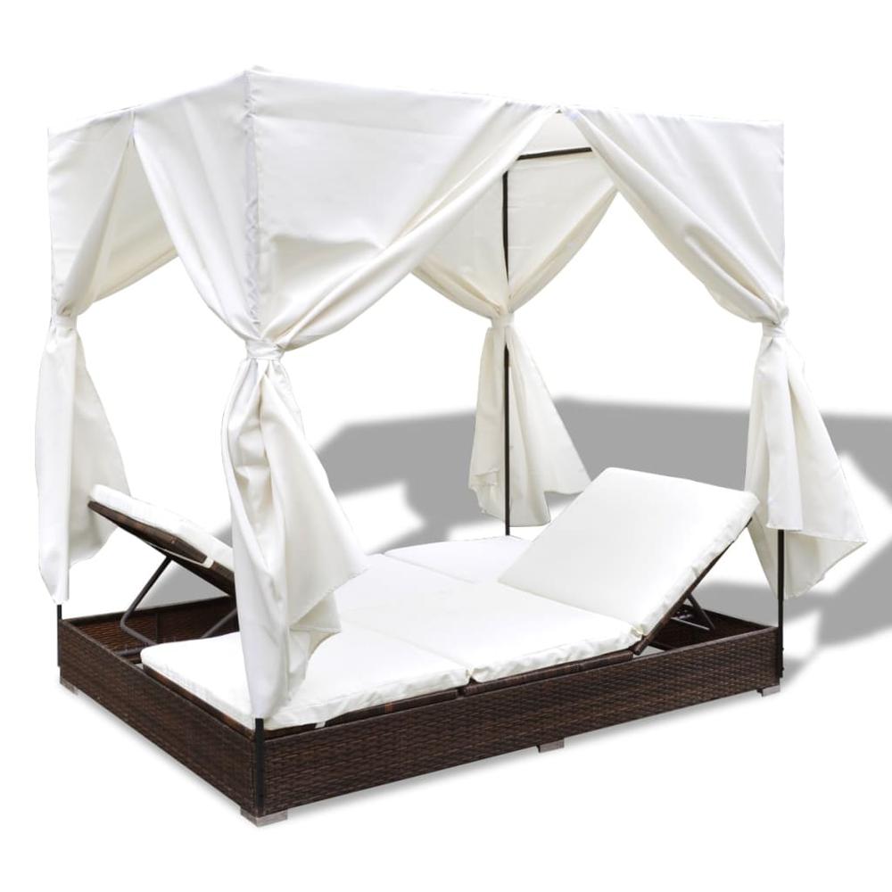 Vidaxl Outdoor Lounge Bed With Curtains Poly Rattan Brown, 42947