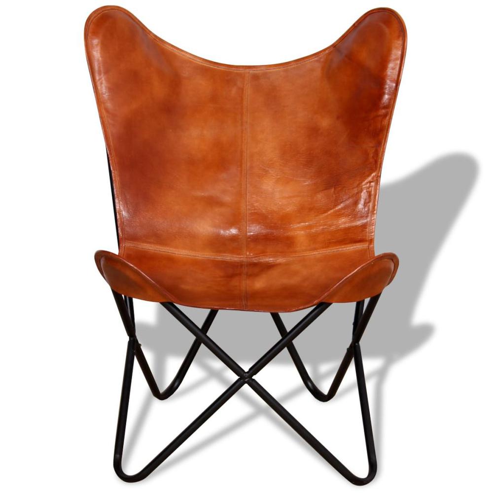 Vidaxl Butterfly Chair Brown Real Leather, 243728